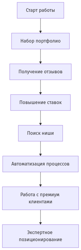Схема этапов роста дохода фрилансера от новичка до эксперта